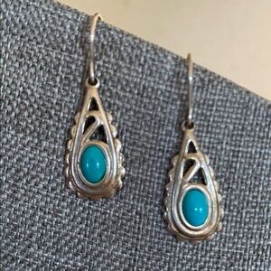 Native American Sterling Silver and Genuine Turquoise Drop Earrings